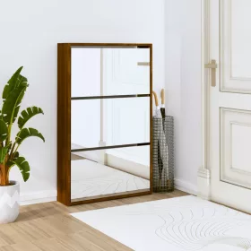   Barna tölgyszínű 3 szintes cipőszekrény tükörrel 63x17x102,5 cm