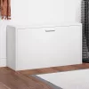 Magasfényű fehér cipőpad 80 x 24 x 45 cm rétegelt fa
