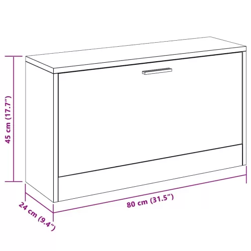 Magasfényű fehér cipőpad 80 x 24 x 45 cm rétegelt fa