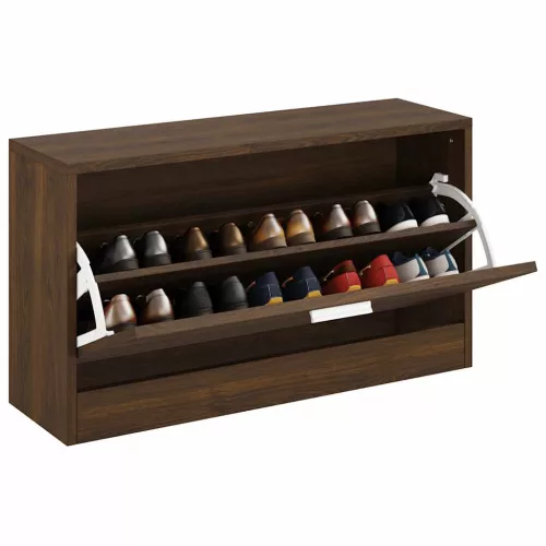 Barna tölgyszínű szerelt fa cipőtároló pad 80 x 24 x 45 cm