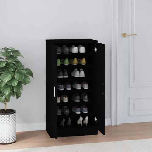Fekete szerelt fa cipősszekrény 55 x 35 x 108 cm