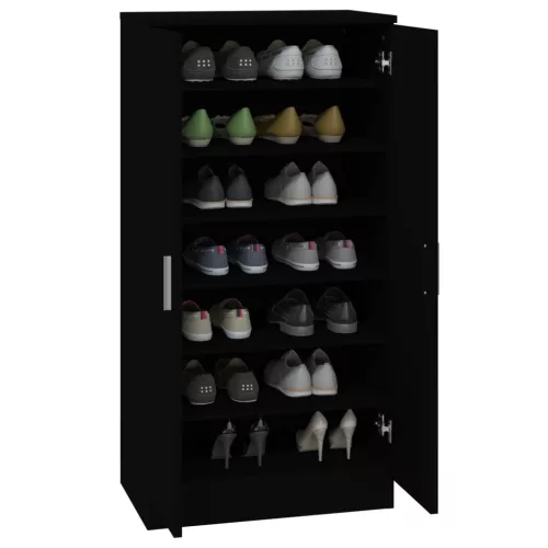 Fekete szerelt fa cipősszekrény 55 x 35 x 108 cm