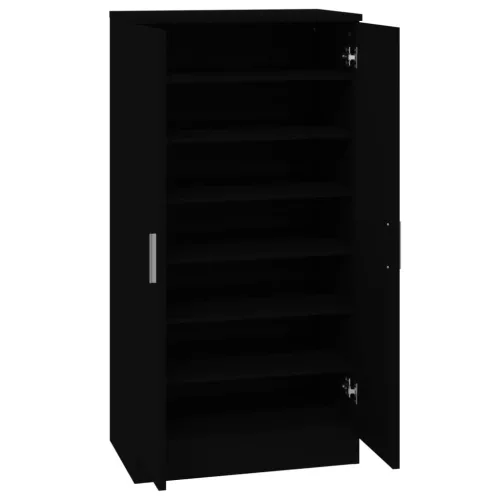 Fekete szerelt fa cipősszekrény 55 x 35 x 108 cm