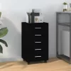 Fekete szerelt fa fiókos szekrény görgőkkel