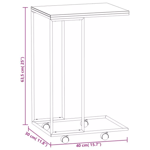 Fekete szerelt fa kisasztal kerekekkel 40 x 30 x 63,5 cm