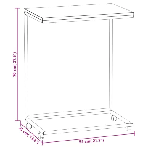 Fekete szerelt fa kisasztal kerekekkel 55x35x70 cm