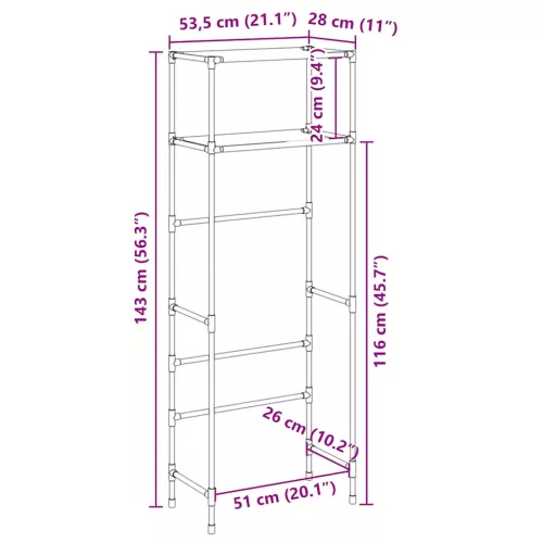 2 szintes fekete vas WC feletti tárolóállvány 53,5x28x143 cm