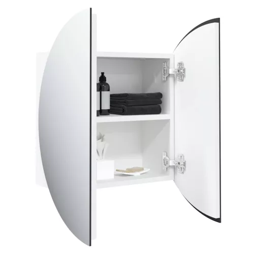 Fehér fürdőszobai szekrény kerek tükörrel/LED-del 40x40x17,5 cm
