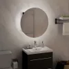 Fekete fürdőszobaszekrény kerek tükörrel/LED-del 40x40x17,5 cm