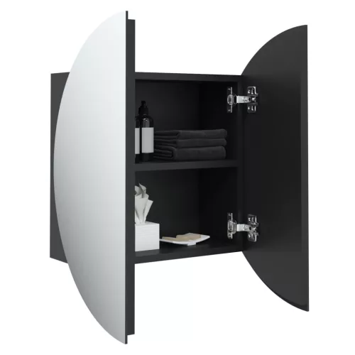 Fekete fürdőszobaszekrény kerek tükörrel/LED-del 40x40x17,5 cm