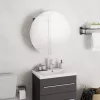 Szürke fürdőszoba-szekrény kerek tükörrel/LED-del 40x40x17,5 cm