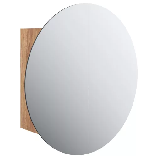 Tölgy fürdőszobai szekrény kerek tükörrel/LED-del 40x40x17,5 cm