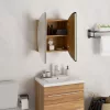 Tölgy fürdőszobai szekrény kerek tükörrel/LED-del 40x40x17,5 cm