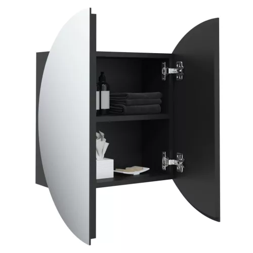 Fekete fürdőszobaszekrény kerek tükörrel/LED-del 47x47x17,5 cm