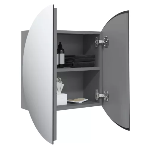 Szürke fürdőszobaszekrény kerek tükörrel/LED-del 47x47x17,5 cm