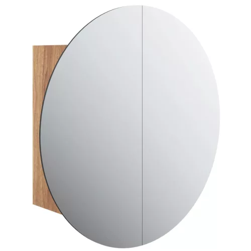 Tölgy fürdőszobai szekrény kerek tükörrel/LED-del 47x47x17,5 cm