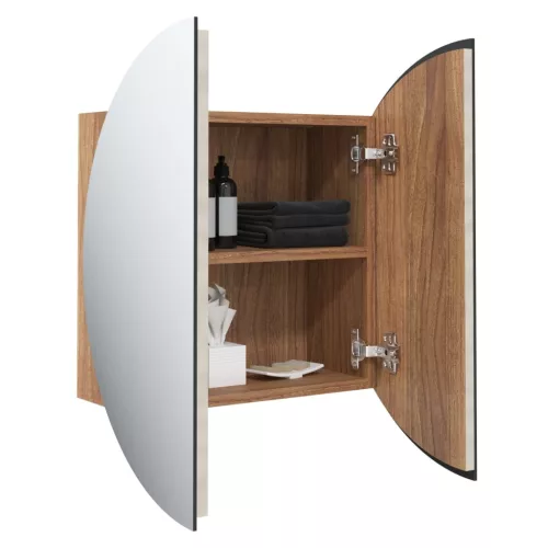 Tölgy fürdőszobai szekrény kerek tükörrel/LED-del 47x47x17,5 cm