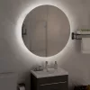 Fekete fürdőszobaszekrény kerek tükörrel/LED-del 54x54x17,5 cm