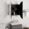 Fekete fürdőszobaszekrény kerek tükörrel/LED-del 54x54x17,5 cm