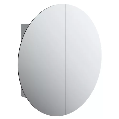Szürke fürdőszobaszekrény kerek tükörrel/LED-del 54x54x17,5 cm