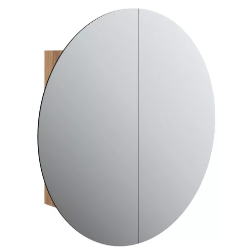 Tölgy fürdőszobai szekrény kerek tükörrel/LED-del 54x54x17,5 cm