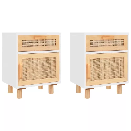 2 db fehér természetes rattan éjjeliszekrény