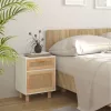 2 db fehér természetes rattan éjjeliszekrény