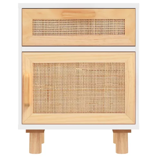 2 db fehér természetes rattan éjjeliszekrény