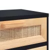 Fekete tömör fenyőfa és természetes rattan éjjeliszekrény