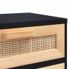 2 db fekete tömör fenyőfa és természetes rattan éjjeliszekrény