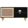 Fekete fenyőfa és természetes rattan TV-szekrény 80x30x40 cm