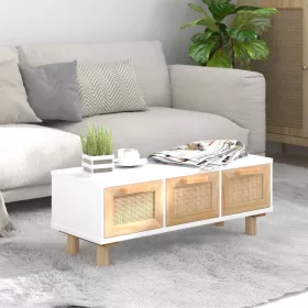   Fehér szerelt fa és tömör fenyőfa dohányzóasztal 80x40x30 cm