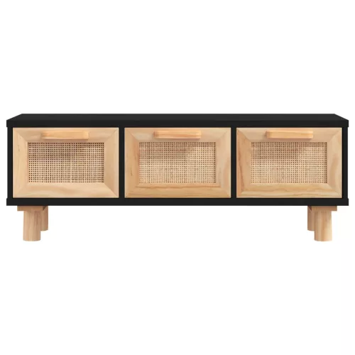 Fekete szerelt fa és tömör fenyőfa dohányzóasztal 80x40x30 cm