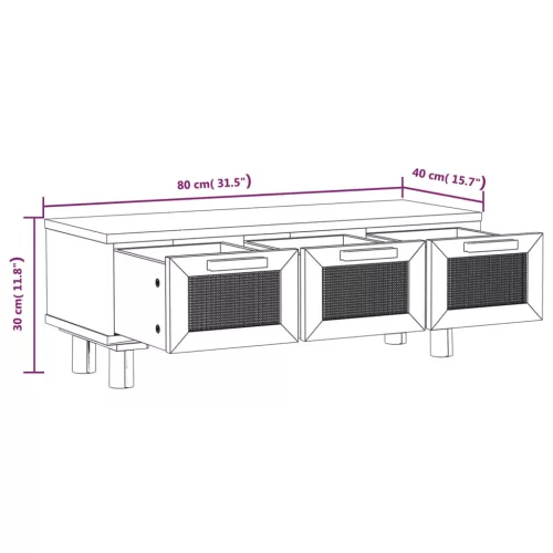 Fekete szerelt fa és tömör fenyőfa dohányzóasztal 80x40x30 cm