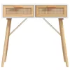 Fehér tömör fenyő és természetes rattan tálaló 80x30x75 cm