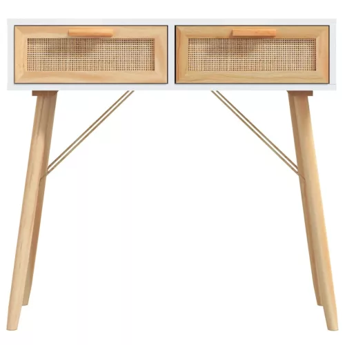 Fehér tömör fenyő és természetes rattan tálaló 80x30x75 cm