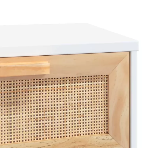 Fehér tömör fenyő és természetes rattan tálaló 80x30x75 cm