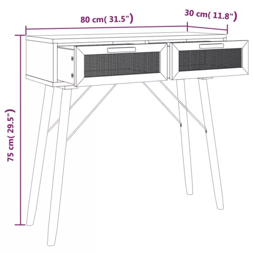 Fehér tömör fenyő és természetes rattan tálaló 80x30x75 cm