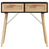 Fekete tömör fenyő és természetes rattan tálaló 80x30x75 cm