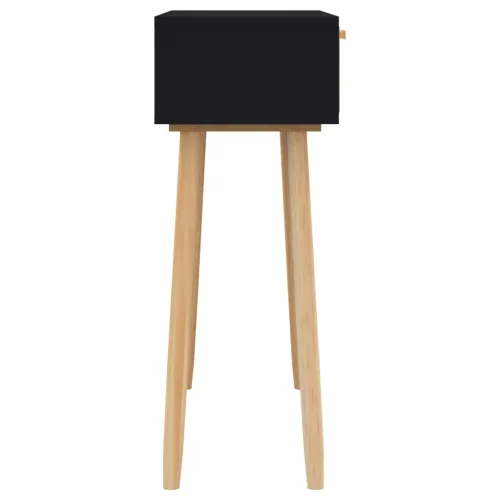 Fekete tömör fenyő és természetes rattan tálaló 80x30x75 cm