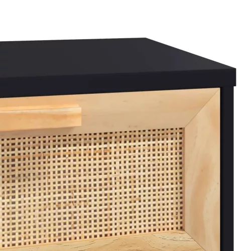 Fekete tömör fenyő és természetes rattan tálaló 80x30x75 cm