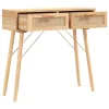 Barna tömör fenyő és természetes rattan kisasztal 80x30x75 cm