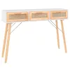 Fehér tömör fenyő és természetes rattan tálaló 105x30x75 cm