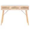 Fehér tömör fenyő és természetes rattan tálaló 105x30x75 cm