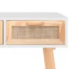 Fehér tömör fenyő és természetes rattan tálaló 105x30x75 cm