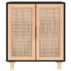 Fekete tömör fenyő/természetes rattan tálalószekrény 60x30x70cm