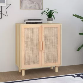   Barna tömör fenyő/természetes rattan tálalószekrény 60x30x70cm