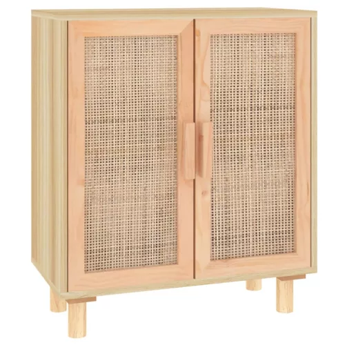 Barna tömör fenyő/természetes rattan tálalószekrény 60x30x70cm