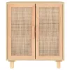 Barna tömör fenyő/természetes rattan tálalószekrény 60x30x70cm