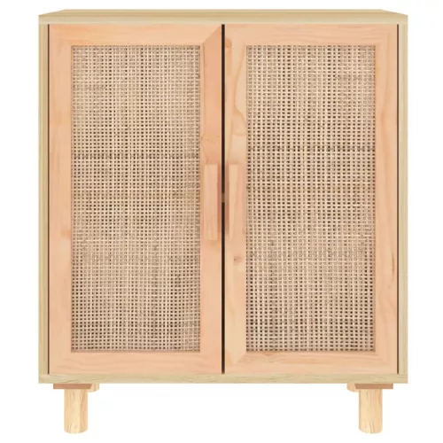 Barna tömör fenyő/természetes rattan tálalószekrény 60x30x70cm